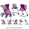 iCoo Lot pour Poupées 3 pièces - Inclus Poussette pour Poupon, Chaise Haute Poupée et Berceau pour Poupée - Rose et Gris