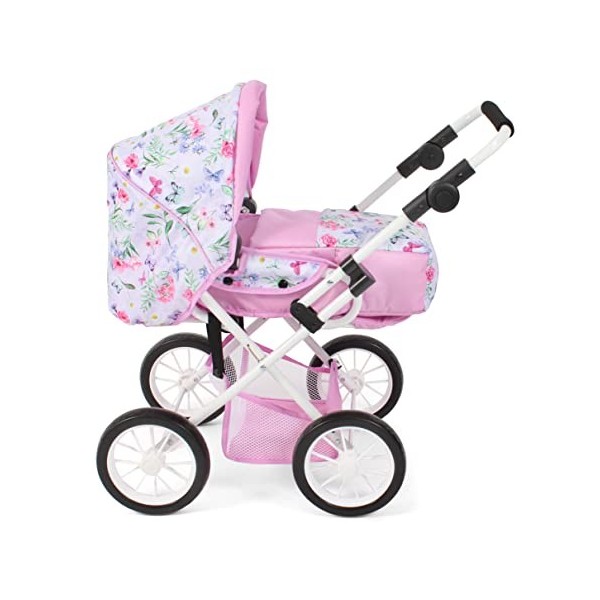 Bayer Chic 2000 - Poussette pour poupée Leni, 2 en 1 avec Sac de Transport Amovible, Fleurs, Rose, Violet, 560-53