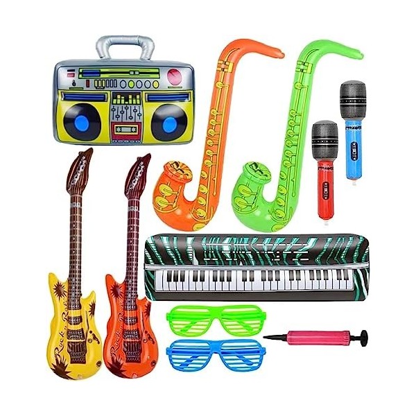 Ensemble dinstruments gonflables de 11 pièces, guitare gonflable pour enfants, ensemble de jouets gonflables rock star acces