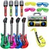 14 Pièces Guitare Gonflable Instrument Gonflable Accessoires Articles, Inflatable Instruments Set, 4 Guitares Gonflables,4 Mi