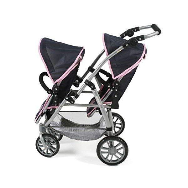 Bayer Chic 2000- Poussette Tandem Vario pour poupée, 689 26, Mélange de Gris et Bleu Marine