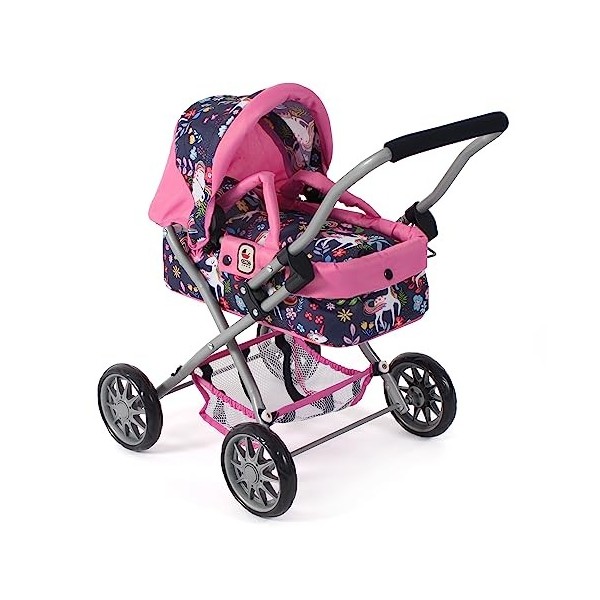 Bayer Chic 2000 Poussette de poupée Smarty, petite poussette de poupée pour enfants à partir de 2 ans, licorne, bleu marine/r