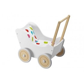 Landau de poupée en Bois Massif, Couleur Vert, Blanc ou Naturel V-95.002, Couleur:Blanc