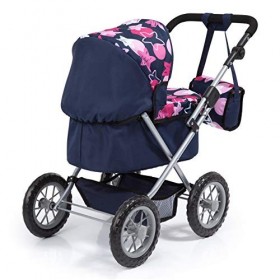 Bayer Design Poussette Landau pour Poupée, Trendy, réglable, Pliable avec Sac à bandoulière, 13069AA, bleu, rose avec motif d