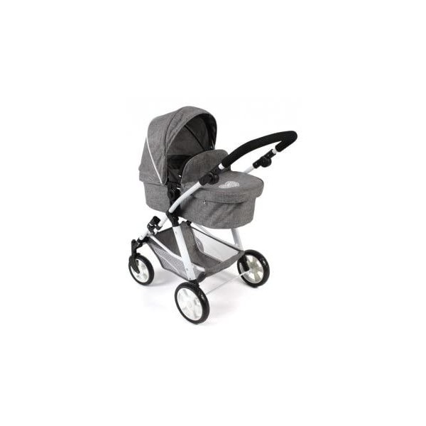 Poussette Landau pour poupée, Poupon - Set Combi Moderne, Pliable avec poignées réglables 45-84cm - Coloris Gris Jean + 1 Car