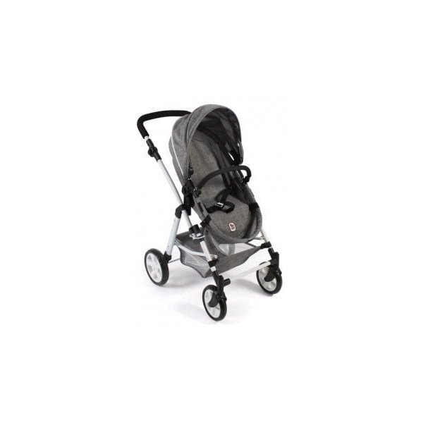 Poussette Landau pour poupée, Poupon - Set Combi Moderne, Pliable avec poignées réglables 45-84cm - Coloris Gris Jean + 1 Car