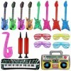 17 Pièces Gonflables Instruments Colorés Guitare Gonflable Saxophone Piano Gonflable Basse Gonflable Lunettes Radio Gonflable