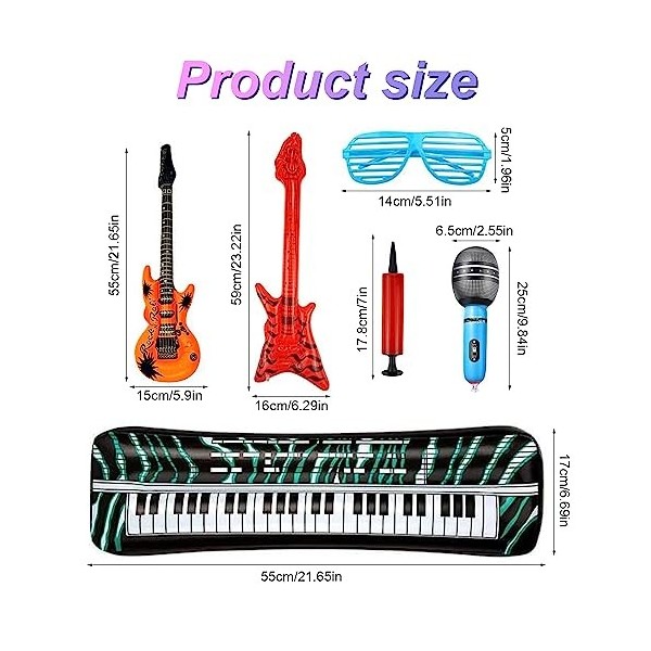 UYUYong Instruments Gonflables Coloré Guitare Gonflable Rock Star Décoration Disco pour Enfants Guitare Gonflable Basse + Pia