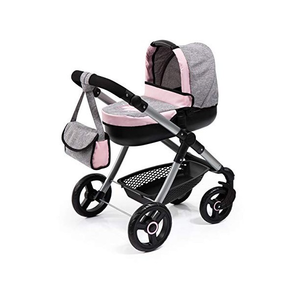 Bayer Design 12633AA Landau pour poupée Style, Couffin Amovible, Roues pivotantes, Sac à bandoulière, Rose avec Papillon