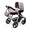 Bayer Design 12633AA Landau pour poupée Style, Couffin Amovible, Roues pivotantes, Sac à bandoulière, Rose avec Papillon