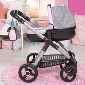 Bayer Design 12633AA Landau pour poupée Style, Couffin Amovible, Roues pivotantes, Sac à bandoulière, Rose avec Papillon