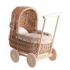 Landau-Poussette pour poupée en Osier et Roues en Bois avec Tissu Rose et Blanc Naturel_Beige 