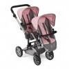 Bayer Chic 2000 - Poussette pour poupée Linus Duo, Poussette jumelle pour Enfants de 4 à 8 Ans, Gris mélangé, Rose, 690-15, T