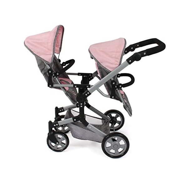 Bayer Chic 2000 - Poussette pour poupée Linus Duo, Poussette jumelle pour Enfants de 4 à 8 Ans, Gris mélangé, Rose, 690-15, T