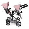 Bayer Chic 2000 - Poussette pour poupée Linus Duo, Poussette jumelle pour Enfants de 4 à 8 Ans, Gris mélangé, Rose, 690-15, T