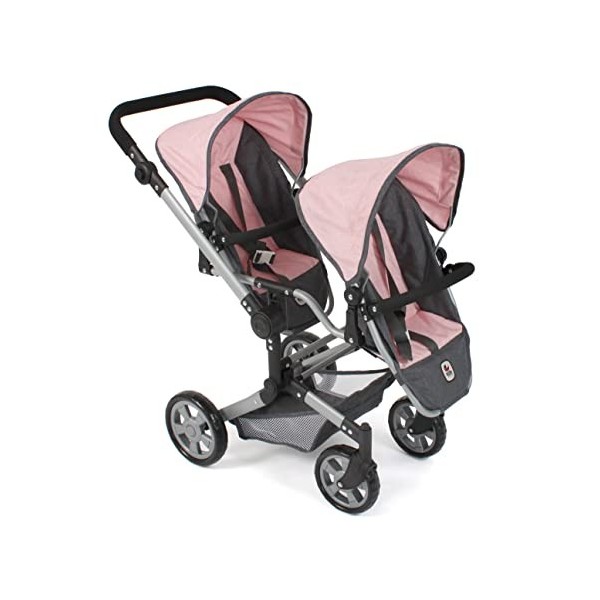 Bayer Chic 2000 - Poussette pour poupée Linus Duo - pour Enfants de 4 à 8 Ans - Mélange Gris foncé, Rose, 690-81, Taille Uniq