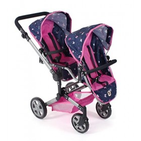 Bayer Chic 2000 - Landau pour poupée Linus Duo - Poussette Double pour Enfants de 4 à 8 Ans - Papillon - Bleu Marine/Rose - 6