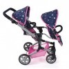 Bayer Chic 2000 - Landau pour poupée Linus Duo - Poussette Double pour Enfants de 4 à 8 Ans - Papillon - Bleu Marine/Rose - 6