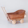 Chariot en osier - En osier et bois - Pour poupées - Pour filles et garçons - Avec literie tressée - Cadeau - Jouet - Pousset