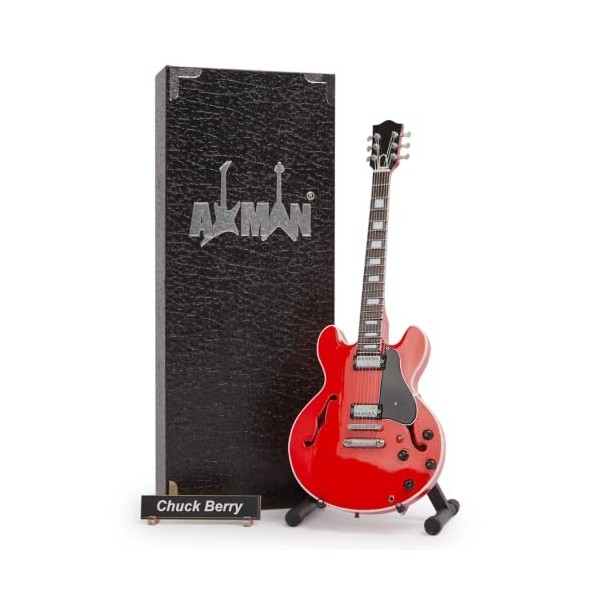 Axman Chuck Berry Réplique de guitare miniature – Cadeaux musicaux – Ornement fait à la main – Comprend une boîte de présenta