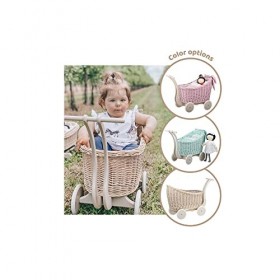 Un chariot, un lit pour poupées en osier, jouets en osier rose 1 