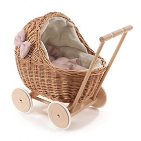 Landau DE POUPÉE en Osier DESAYER avec LITERIE en Lin, Jouets en Osier, Jouets NATURELS pour Enfants