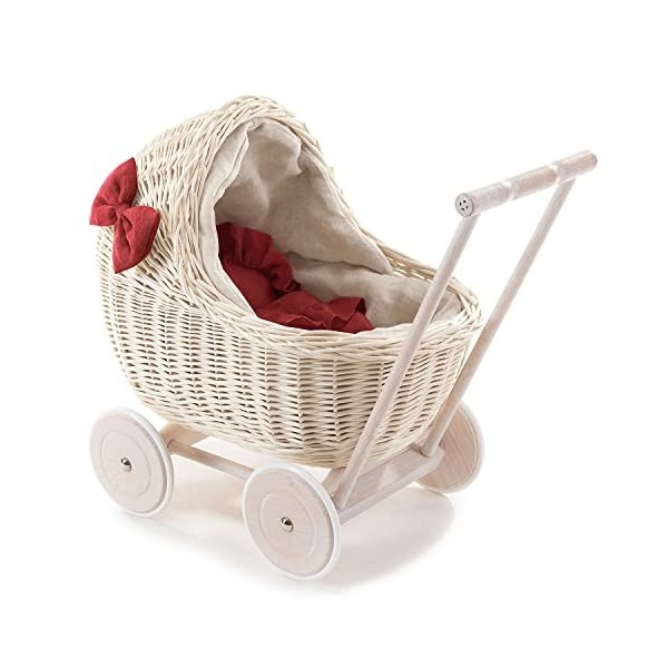 e-wicker24 Alles aus Weide Landau DE POUPÉE en Osier DESAYER avec LITERIE en Lin, Jouets en Osier, Jouets NATURELS pour Enfan