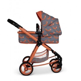 COSATTO Dolls Pram Giggle Quad Charbon Mister Fox, nacelle inclinable et convertit en siège avec Panier, Pare-Pluie, Pliable,