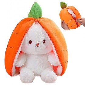 TOGETDREAM Peluche Lapin de Pâques, 25cm Douceur Carottes Fraises Lapin en Peluche Poupée Lapins À Cache-Cache Oreiller en Pe