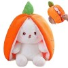 TOGETDREAM Peluche Lapin de Pâques, 25cm Douceur Carottes Fraises Lapin en Peluche Poupée Lapins À Cache-Cache Oreiller en Pe