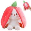 TOGETDREAM Peluche Lapin de Pâques, 25cm Douceur Carottes Fraises Lapin en Peluche Poupée Lapins À Cache-Cache Oreiller en Pe