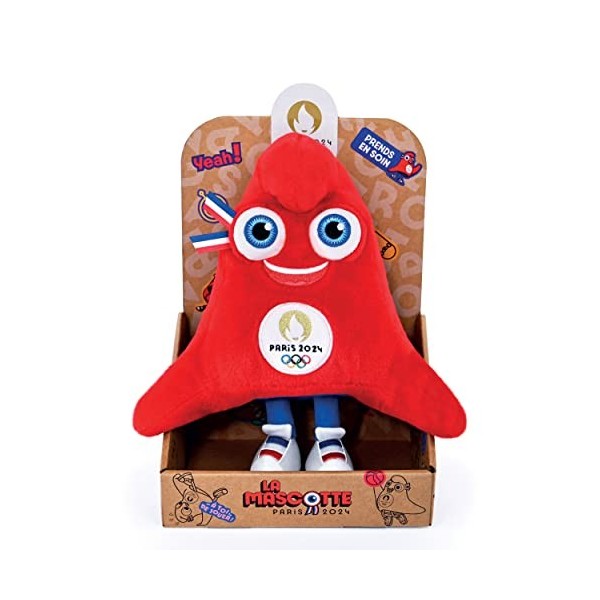 Doudou et Compagnie - Peluche Phryge 23 cm en Sachet - Mascotte Officielle JO PARIS 2024 - Peluche Rouge des Jeux Olympiques 