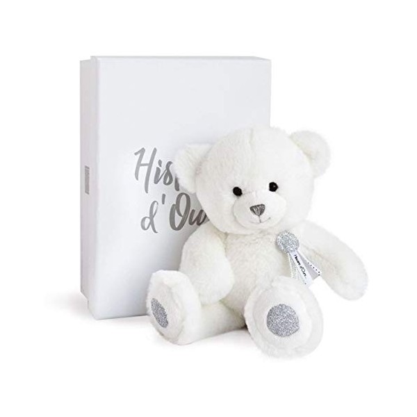 Histoire dOurs - Peluche Ours - Blanc & Pailleté Argenté - 24 cm - Collection Charms - Peluche Toute Douce & Toute Ronde - A