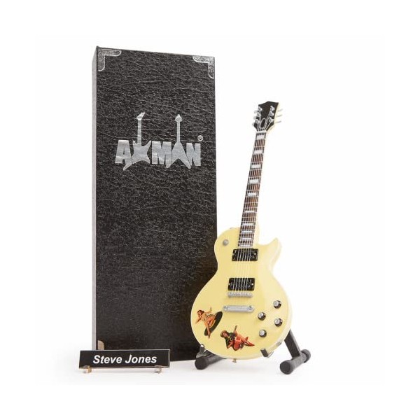 Axman Steve Jones Réplique de guitare miniature – Cadeaux musicaux – Ornement fait à la main – Comprend une boîte de présenta