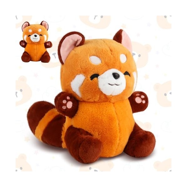 FENYW Panda Roux en Peluche 23 cm Red Panda Plush Kawaii, Poupée Panda Plushie Toy Coussin Cadeau, Peluches Pandas pour Fille