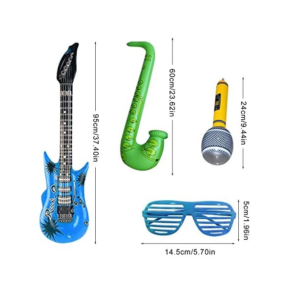 TSHAOUN 12 Pièces Guitare Gonflable Instrument Gonflable Accessoires de Fête,2 Microphones 2 Verres 4 Saxophone 4 Guitares,Je