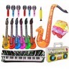 Lot de 22 jouets gonflables Rock Star Toy pour fête props-1 piano de clavier, 6 guitares gonflables, 6 microphones, 6 verres 