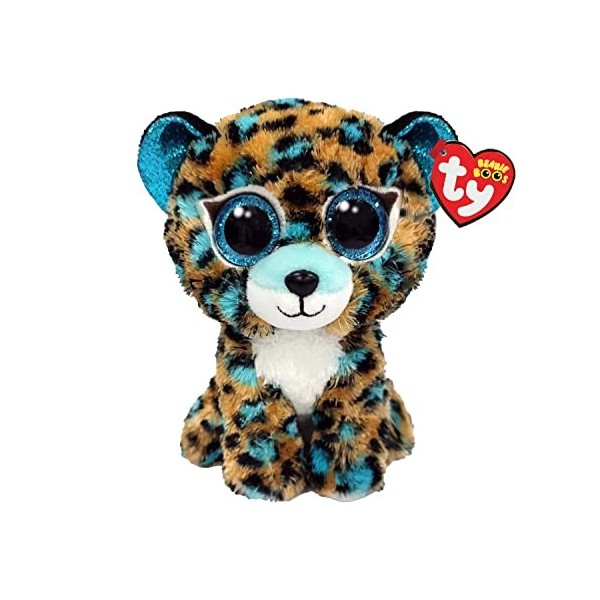 Ty- Animaux Beanie Boos-Peluche Cobalt Le Leopard 15 cm-TY36691, TY36691, Beige, Bleu, Blanc, Small