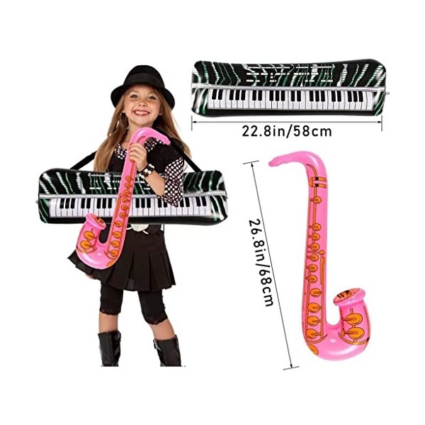 Lot de 22 jouets gonflables Rock Star Toy pour fête props-1 piano de clavier, 6 guitares gonflables, 6 microphones, 6 verres 