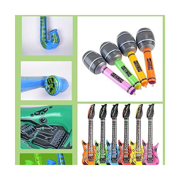 11 Accessoires Musique Gonflables, 5 Guitares Gonflables, 5 Micros Gonflables, 1 Saxophone Gonflable Enfants Ornement Karaoké