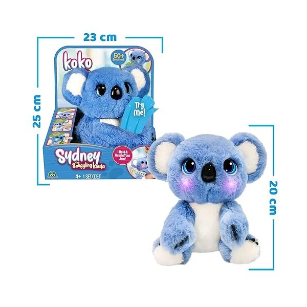 KOKO CALINS, Peluche Koala Interactive, avec + 50 réactions, 26 cm, Câlins, Mouvements, Sons et lumières, à partir de 4 Ans, 