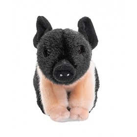 Uni-Toys - Pêcheur Cochon de Selle, porcelet Rose/Noir – 20 cm Longueur – Cochon de Ferme – Peluche