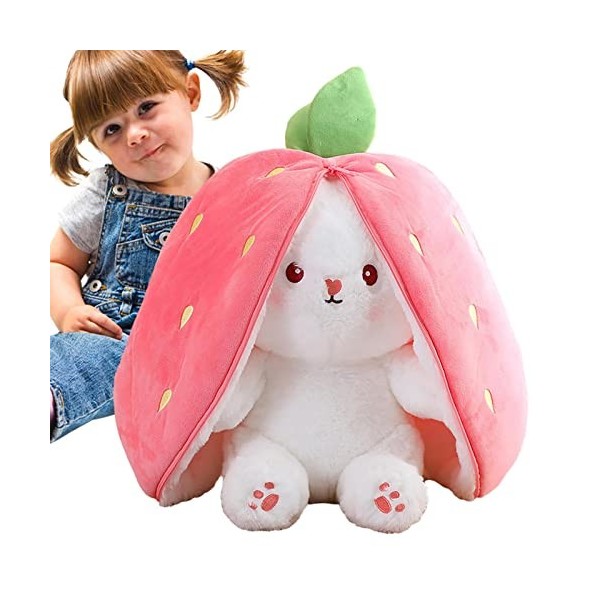 Xiaoxin Cache-Cache Lapins dans Une Pochette en Carotte, Oreiller en Peluche Carotte Fraise Lapin, Pâques en Peluche, Peluche