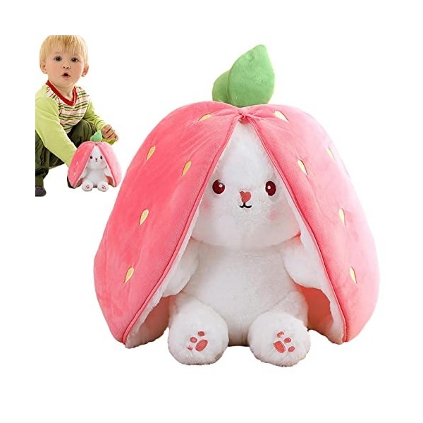 Xiaoxin Cache-Cache Lapins dans Une Pochette en Carotte, Oreiller en Peluche Carotte Fraise Lapin, Pâques en Peluche, Peluche