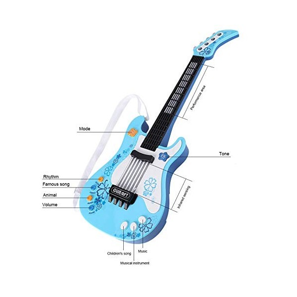VGEBY1 Jouet Guitare, Jouet Multi-Fonctionnel pour Guitare Basse avec Lumière pour Bébé Bleu 