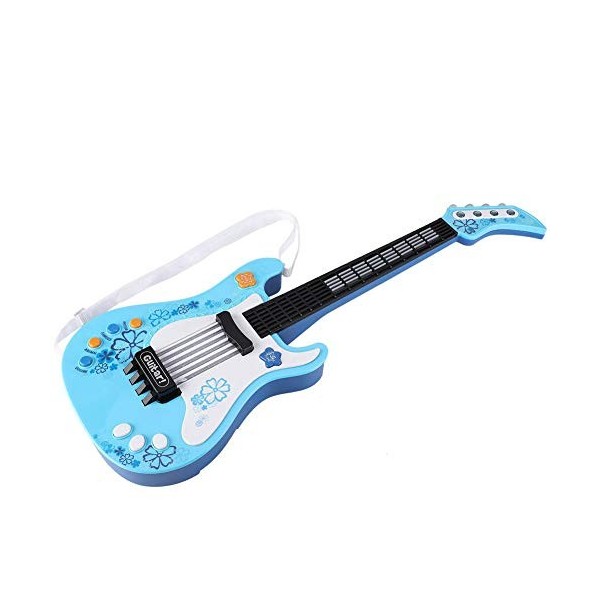 Tbest Jouet de guitare, jouet de guitare basse multifonctionnel jouet dinstrument de musique léger pour enfants bleu 