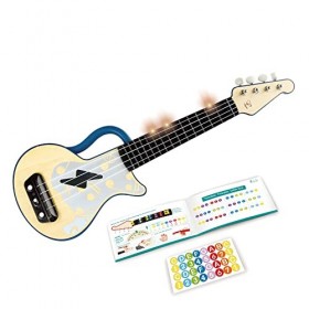 Hape Ukulélé Électrique Bleu avec Apprentissage Interactif - Petite Guitare pour Enfant dès 3 Ans - Instrument de Musique en 
