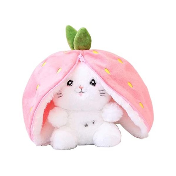 Zceplem Cache-Cache Lapin en Peluche, réversible Mignon Lapin Fraise en Peluche, Lapin de Pâques en Peluche Mignon Lapin Pelu