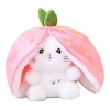 Zceplem Cache-Cache Lapin en Peluche, réversible Mignon Lapin Fraise en Peluche, Lapin de Pâques en Peluche Mignon Lapin Pelu