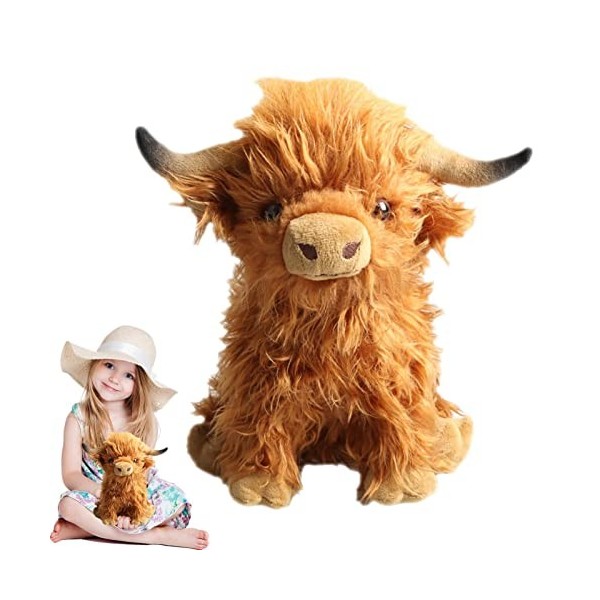 tacery Vache Highland 27,9 Cm – Peluche Highland Douce Et Réaliste pour Garçons Et Filles.